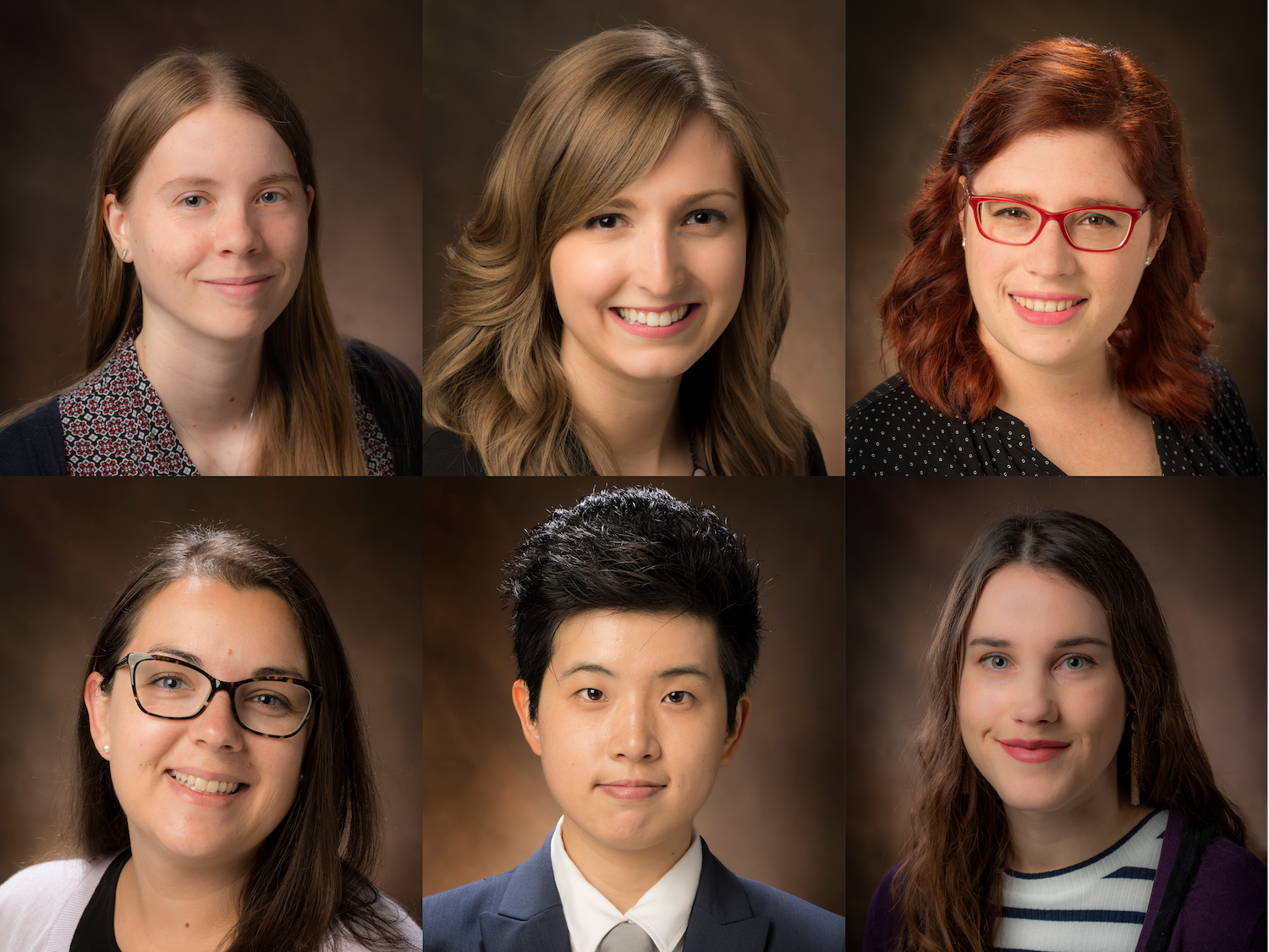 Six librarians who received promotion. Clockwise from top left- Kristen Adams, Laura Birkenhauer, Cara Calabrese, Jaclyn Spraetz, Meng Qu, and Sarah Nagle.